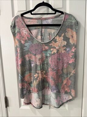 We The Free Women's Gray Floral Scoop Neck Top XS Festival/Concert